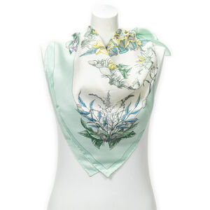 Hermes Mint Green, White & Yellow Botanical Silk Scarf